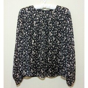 Lucky Brand Metallic Threads Floral Print Black Blouse